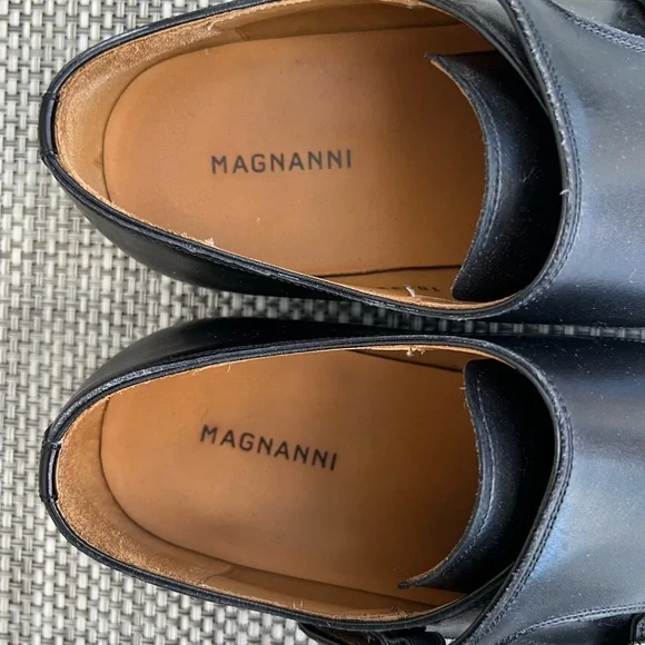 Men’s Magnanni” Black Leather Double Buckle Shoe